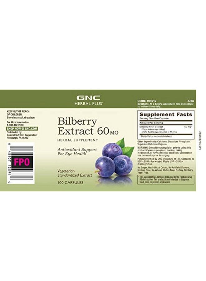 GNC Herbal Plus Bilberry Extract 60Mg 100 Capsules Supports Eye Health - Image 4