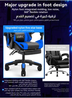 ULHYC Esports Gaming Chair, Adjustable Computer Chair, Computer Office, Pu Leather, High Backrest, Lumbar Support, Comfortable Armrests, Headrest With Footrest,Dark Blue 24.8X24.8X44 Inch  - Image 5