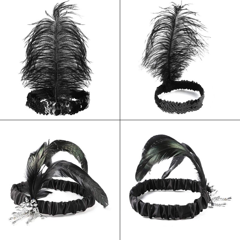 WATINC 8pcs 1920s Flapper Headband,Black and White Sequin Headband with Feather Jewel Detail, Great Gatsby 1920s Hair Accessory, Roaring 20s Gatsby Costume, Vintage Headpiece for Gatsby Theme Party - Image 2