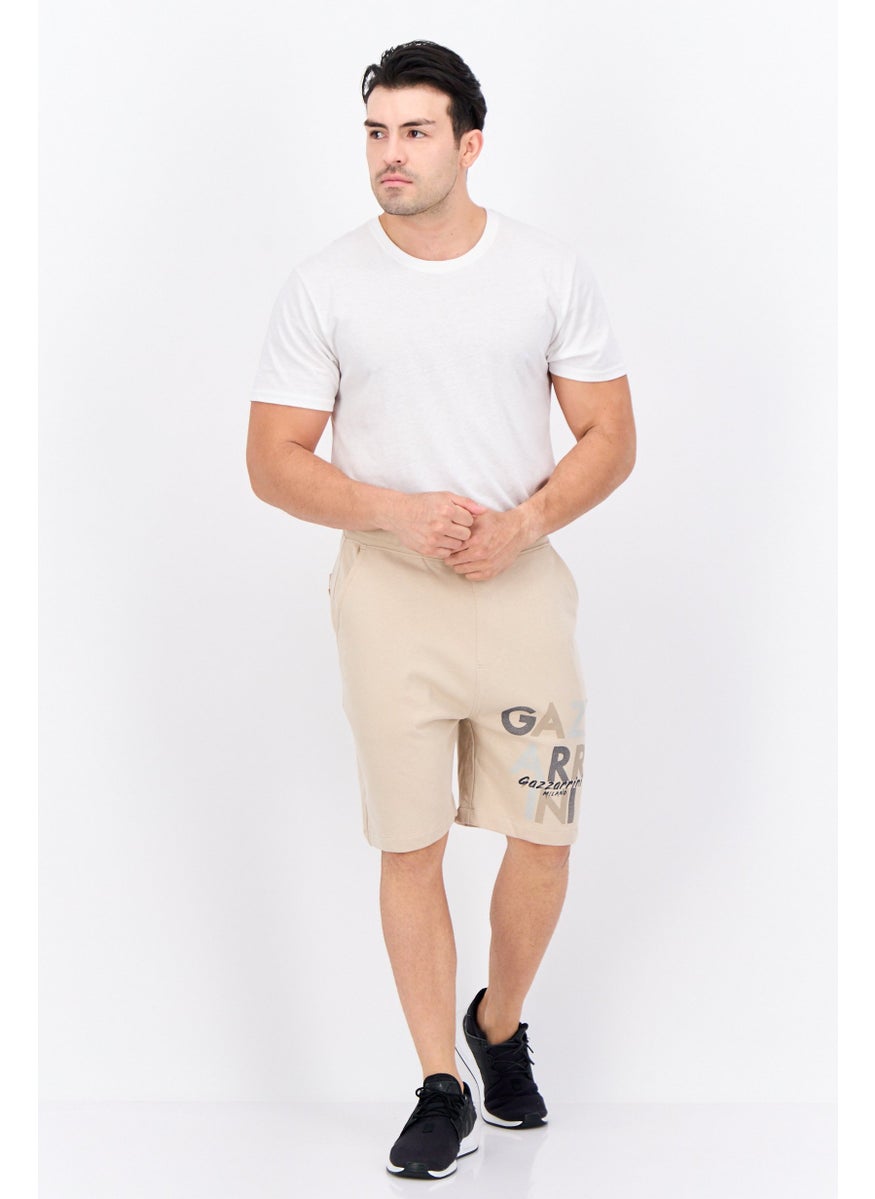 Gazzarrini - Men Drawstring Brand Logo Basic Short, Beige - Image 1