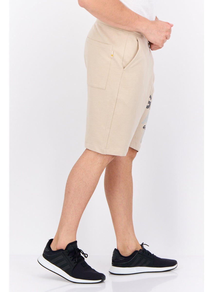 Gazzarrini - Men Drawstring Brand Logo Basic Short, Beige - Image 1
