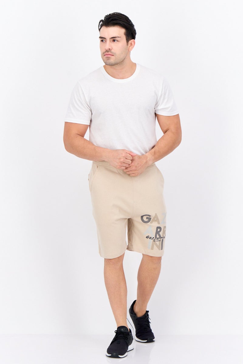 Gazzarrini Men Drawstring Brand Logo Basic Shorts, Beige - Image 4