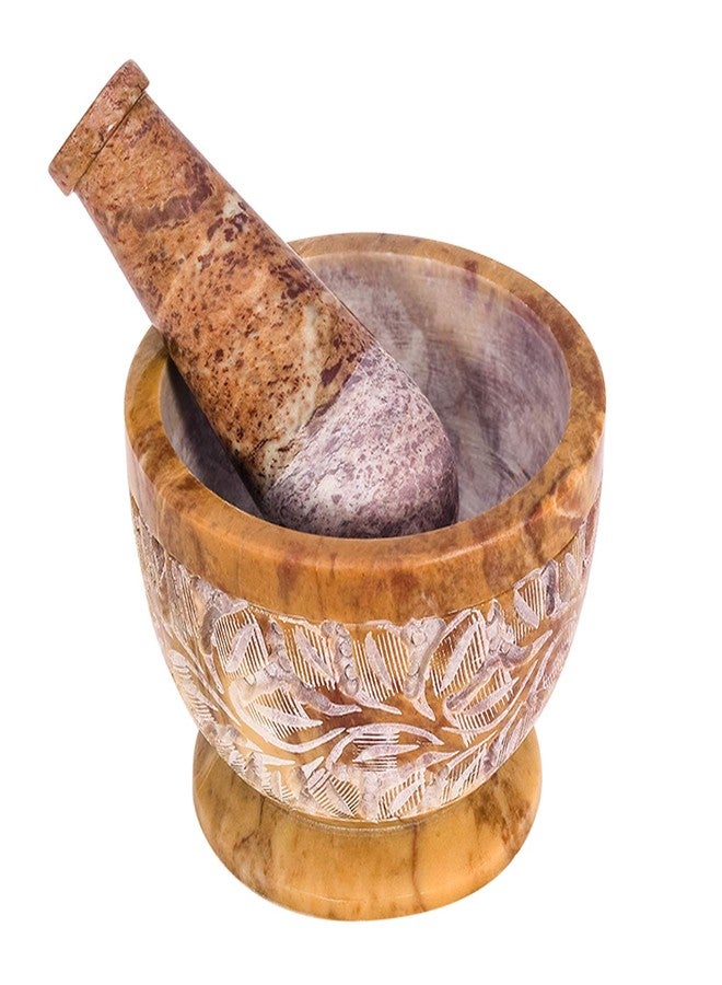 Divit Shilp Mortar and Pestle, Made of Heavy Duty Polished Hard Stone, Natural Stone Grinder for Spices, Pastes, Herbs, Seasoning etc. (Mix Color with Engraving) - Image 1