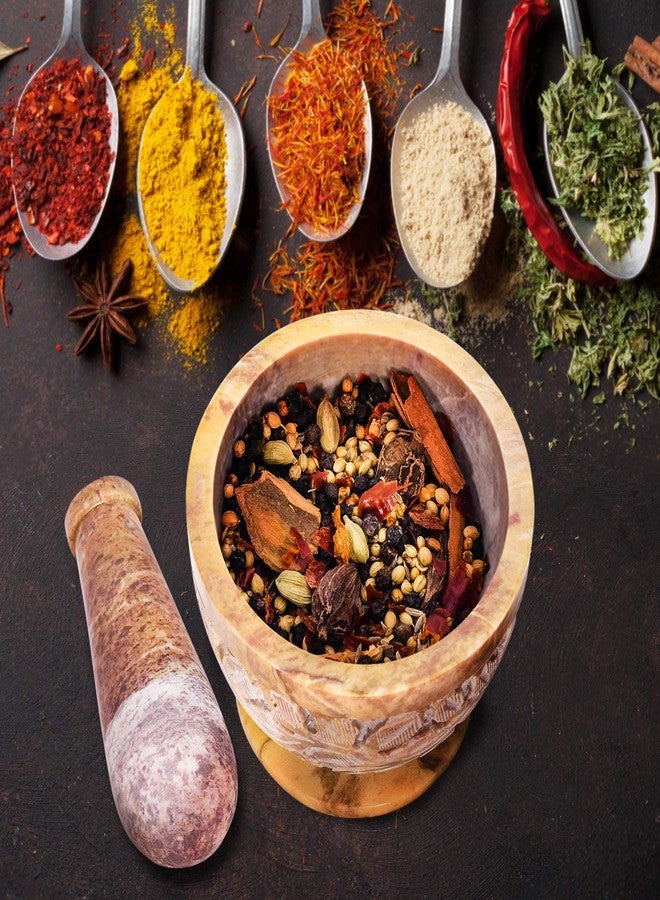 Divit Shilp Mortar and Pestle, Made of Heavy Duty Polished Hard Stone, Natural Stone Grinder for Spices, Pastes, Herbs, Seasoning etc. (Mix Color with Engraving) - Image 2
