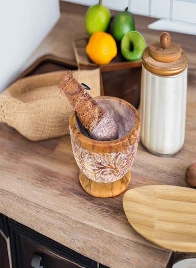 Divit Shilp Mortar and Pestle, Made of Heavy Duty Polished Hard Stone, Natural Stone Grinder for Spices, Pastes, Herbs, Seasoning etc. (Mix Color with Engraving) - Image 5