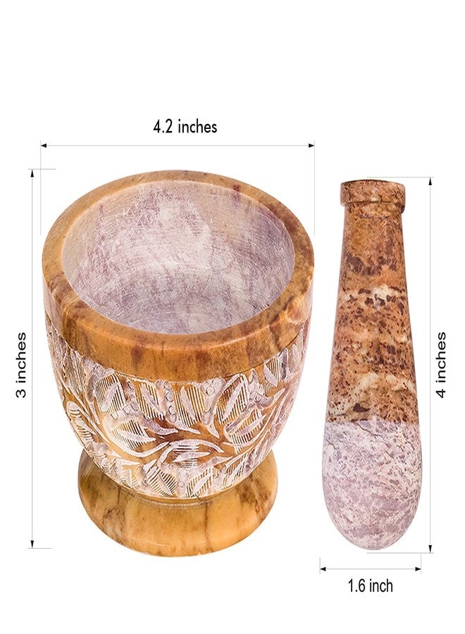 Divit Shilp Mortar and Pestle, Made of Heavy Duty Polished Hard Stone, Natural Stone Grinder for Spices, Pastes, Herbs, Seasoning etc. (Mix Color with Engraving) - Image 4