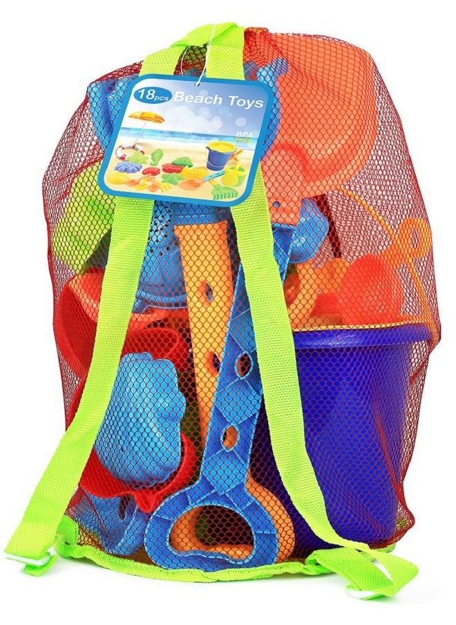 Click N' Play - Click N' Play Beach Toys for Kids 3-10 - 18pc Sand Toys Including Sand Buckets for Kids with Sifter, Watering Can, Rake, 4 Hand Tools, 10 Sand Molds & Mesh Beach Toy Bag - Sandbox Toys for Toddlers - Image 1