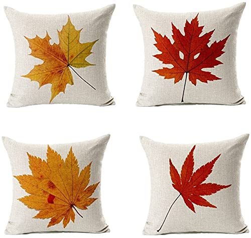 All Smiles Fall D?cor Throw Pillow Covers 16x16 Set of 4 for Home Thanksgiving Autumn Kitchen Decoration Couch Throw Cushion  Outside Outdoor Harvest Decorative Maple Leaves - Image 1