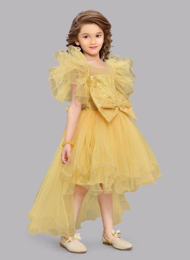 PinkChick Yellow Fit & Flare Dress for Girls - Image 3