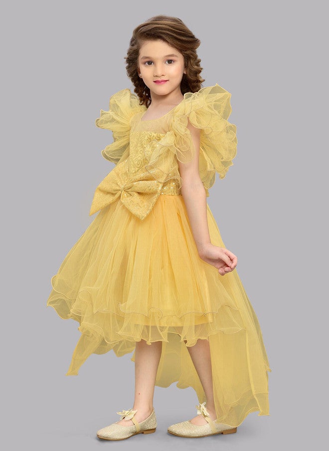 PinkChick Yellow Fit & Flare Dress for Girls - Image 4