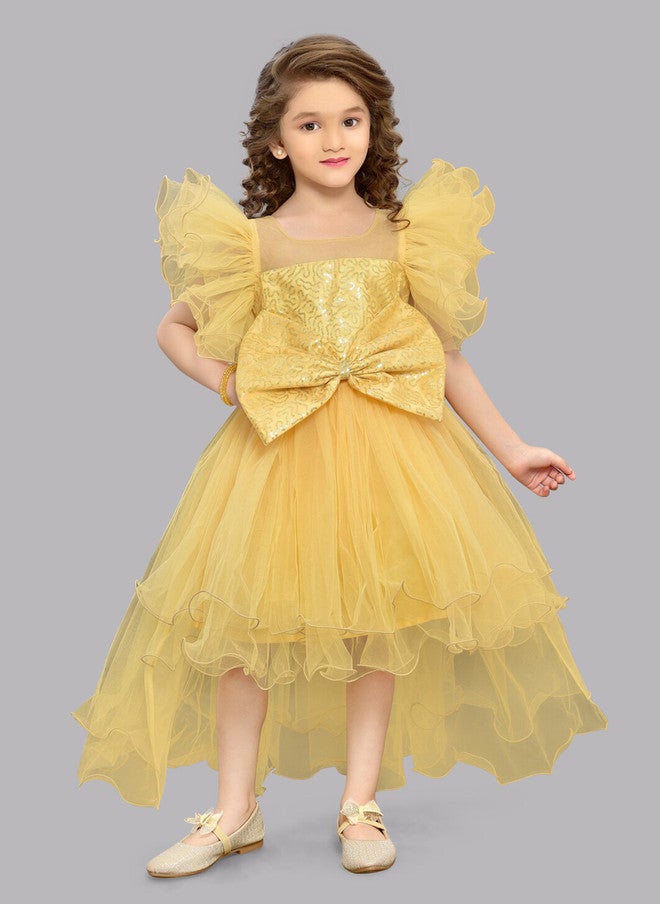 PinkChick Yellow Fit & Flare Dress for Girls - Image 1