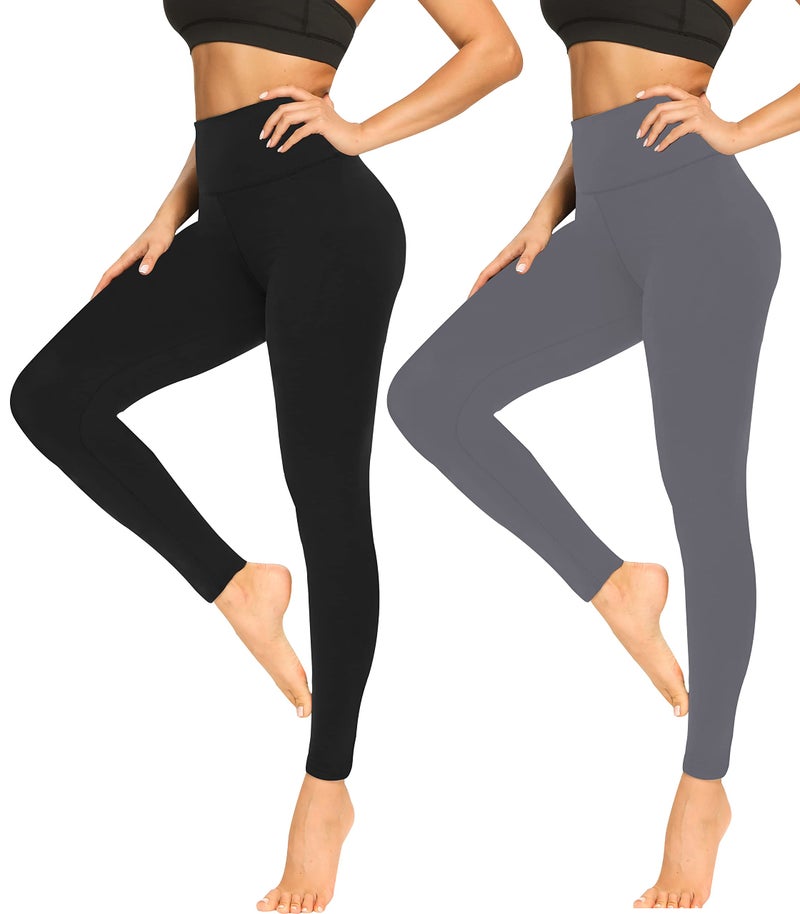 FULLSOFT Buttery Soft Leggings for Women - High Waisted Tummy Control No See Through Workout Yoga Gym Hiking Sports Running Lounge Pilates Pants Gifts Deals(Black,Grey(2 Pack),XX-Large-3X-Large) - Image 1