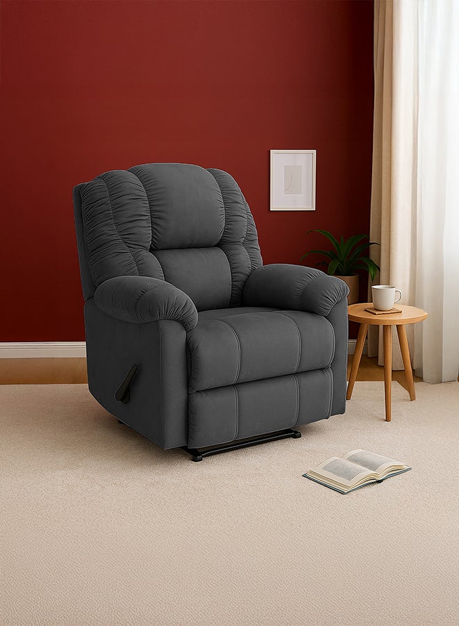 باك كومفرت كومفي تيشير | كرسي استرخاء منجد بالمخمل - رمادي غامق - 90×80×105 سم - Image 1