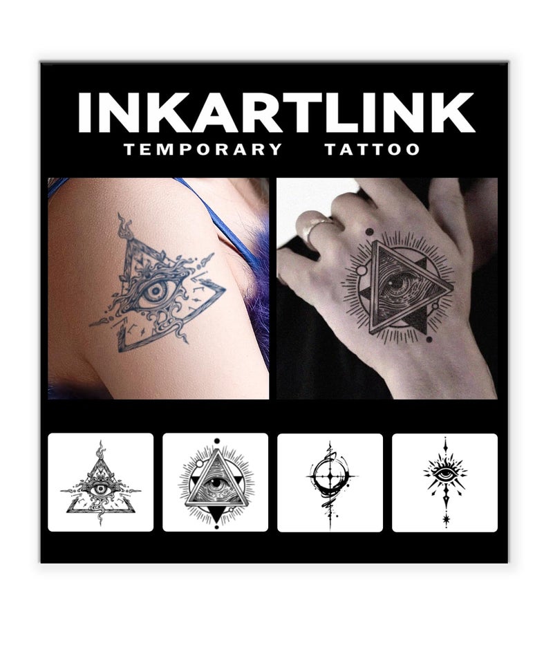 INKARTLINK Tattoo Tech 4 Sheets Semi Permanent Tattoo Adult Art Design Temporary Tattoos Lasts 12 Weeks Waterproof Realistic Look No Adhesive No Reflection Third Eye Design