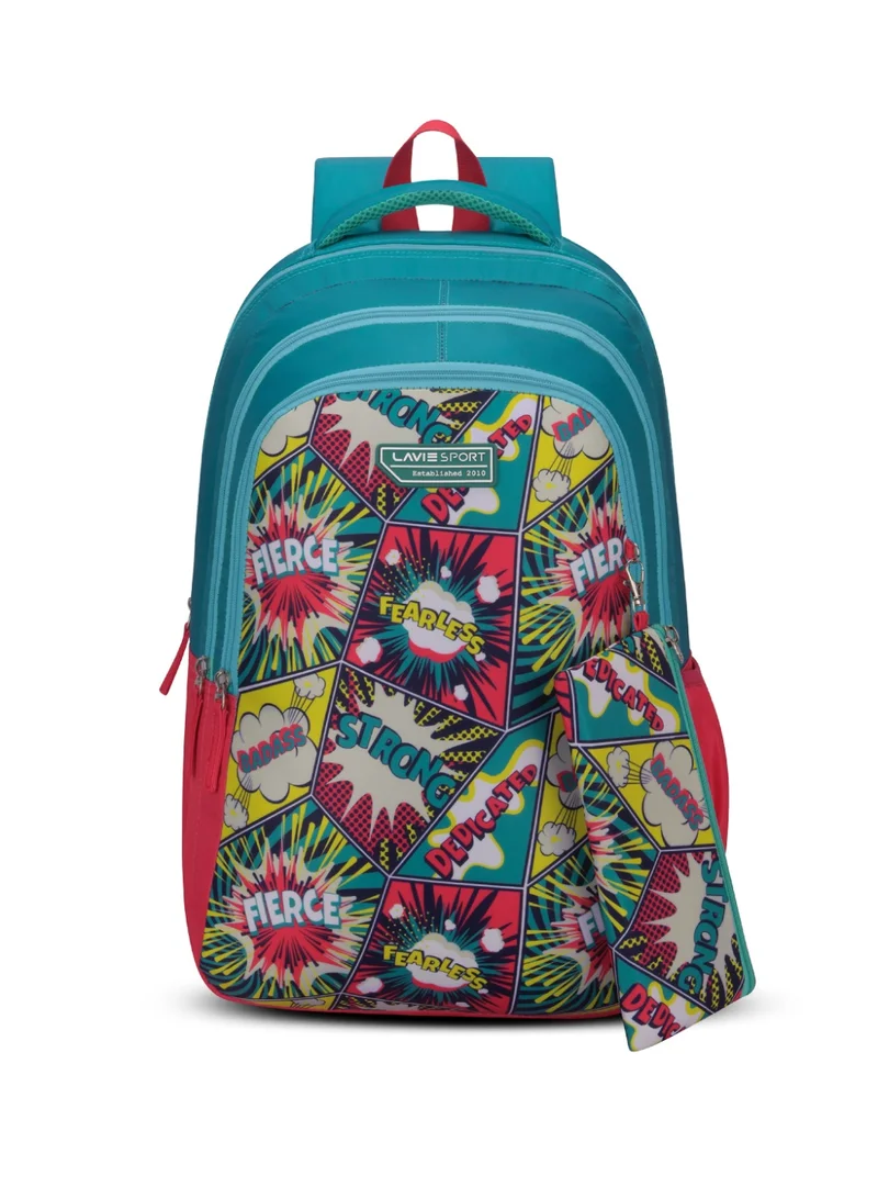 لافي حقيبة ظهر لافي سبورت  لتر فيرس مقاس  بوصة متوافقة مع اللابتوب مع حافظة أقلام ورديتركواز