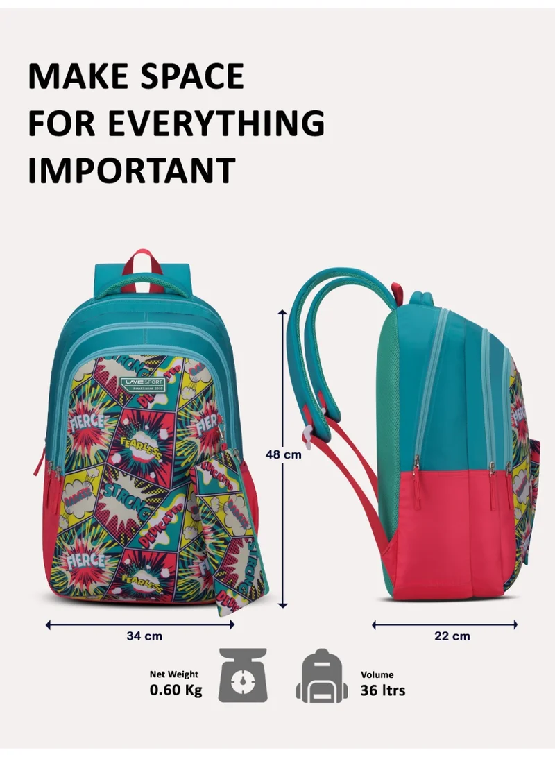 Lavie  Sport 36L Fierce Backpack | 19 inches | Laptop Compatiable | Pencil Pouch |(Pink/Teal)  | Best Price UAE