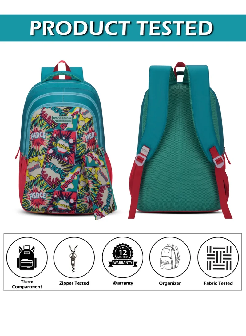 Lavie  Sport 36L Fierce Backpack | 19 inches | Laptop Compatiable | Pencil Pouch |(Pink/Teal)  | Best Price UAE