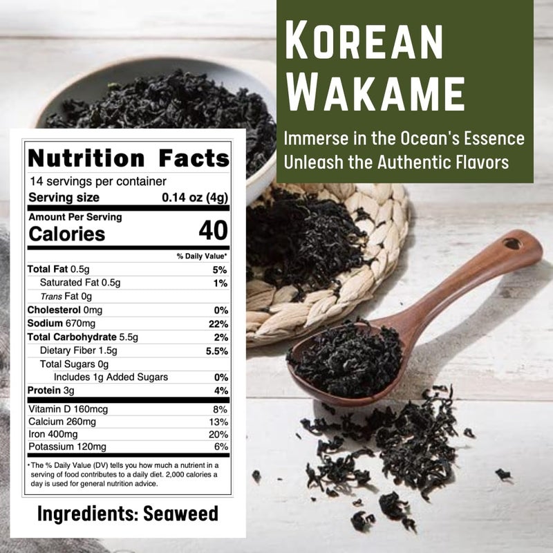 UNHA'S ASIAN SNACK BOX رقائق الأعشاب البحرية المجففة واكامي من أونه - 2 أونصة أعشاب بحرية طبيعية لشوربة ميسو والسلطات - Image 2