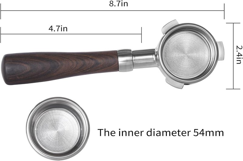 GURUDAR 54mm Bottomless Portafilter with Double Shot Filter Basket & Wood Handle for Breville Barista Express Impress, Barista Touch Impress, Barista Pro, Infuser, Duo-Tem Pro, Bambino Plus Espresso Machine - Image 5
