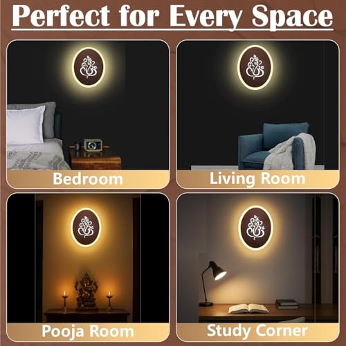 Lamp master Ganpati LED Wall Light - Rose Gold & Frosted Acrylic | 23cm | Warm White | Ideal for Temple, Living Room, Bedroom, Pooja Room, Mandir, Shops, Hotel (Oval - Ganesh - Rose Gold - P1) - Image 5