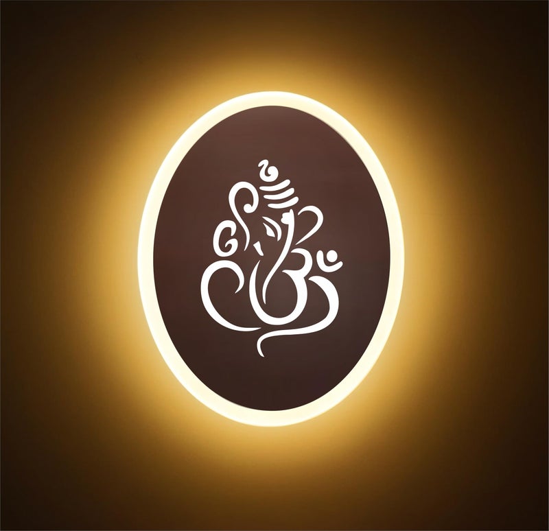 Lamp master Ganpati LED Wall Light - Rose Gold & Frosted Acrylic | 23cm | Warm White | Ideal for Temple, Living Room, Bedroom, Pooja Room, Mandir, Shops, Hotel (Oval - Ganesh - Rose Gold - P1) - Image 1