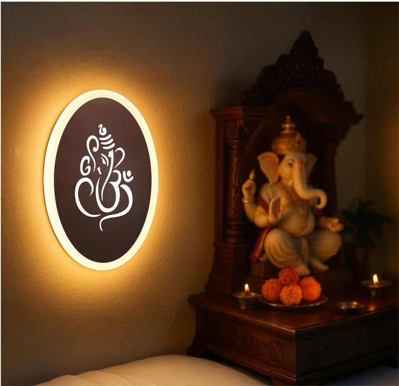 Lamp master Ganpati LED Wall Light - Rose Gold & Frosted Acrylic | 23cm | Warm White | Ideal for Temple, Living Room, Bedroom, Pooja Room, Mandir, Shops, Hotel (Oval - Ganesh - Rose Gold - P1) - Image 2