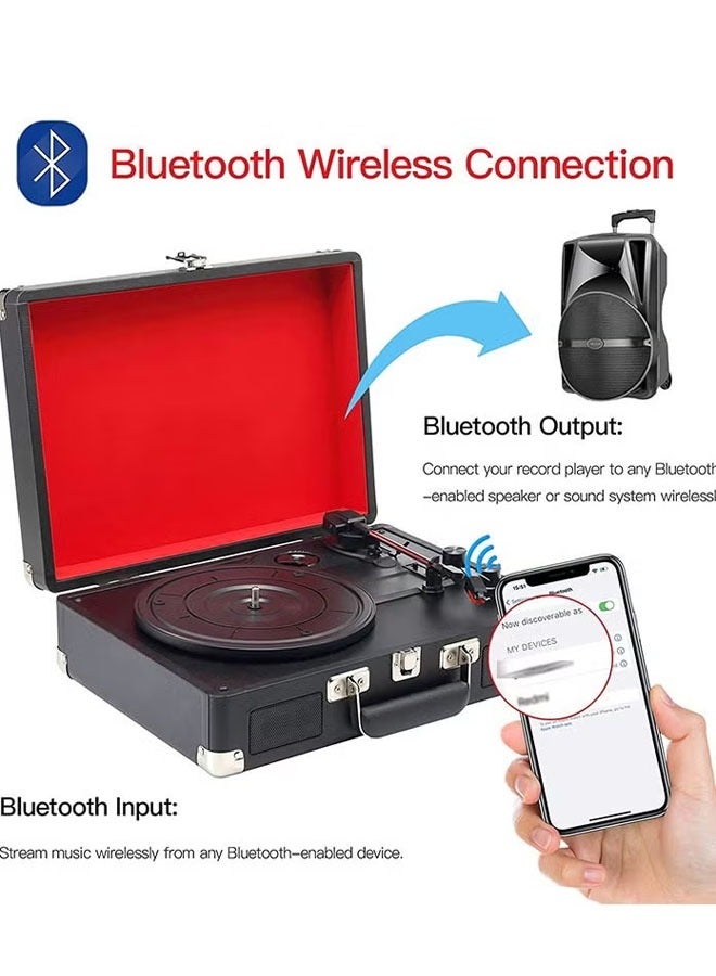 Vinyl Record Player 3-Speed Bluetooth Suitcase Portable Belt-Driven Record Player with Built-in Speakers RCA Line Out AUX in Headphone Jack Vintage Turntable, Black - Image 3