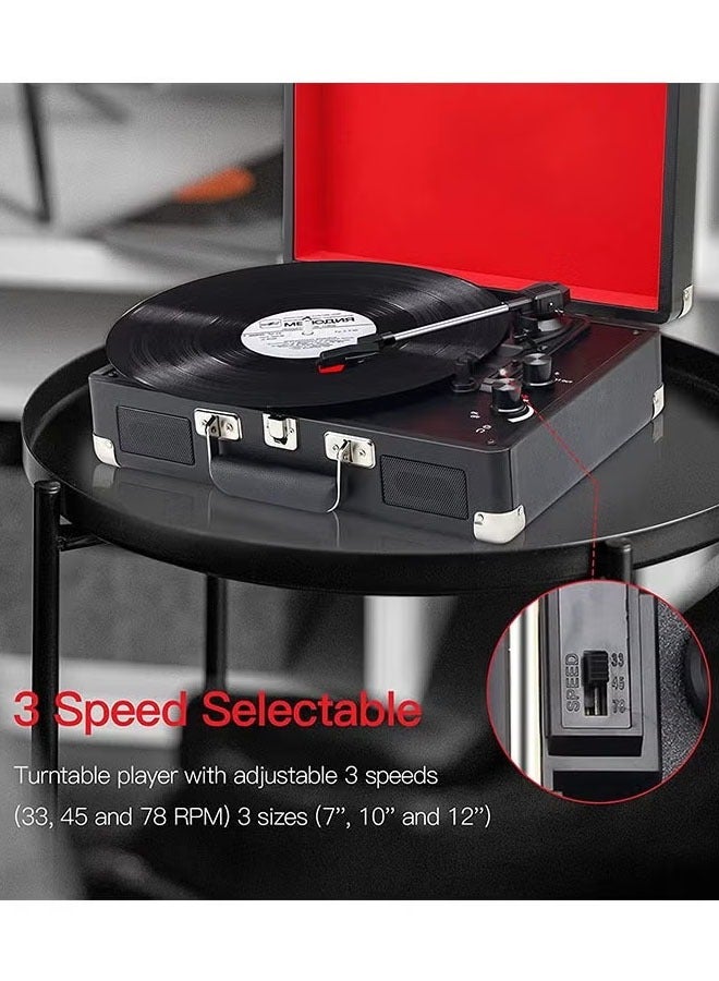 Vinyl Record Player 3-Speed Bluetooth Suitcase Portable Belt-Driven Record Player with Built-in Speakers RCA Line Out AUX in Headphone Jack Vintage Turntable, Black - Image 5