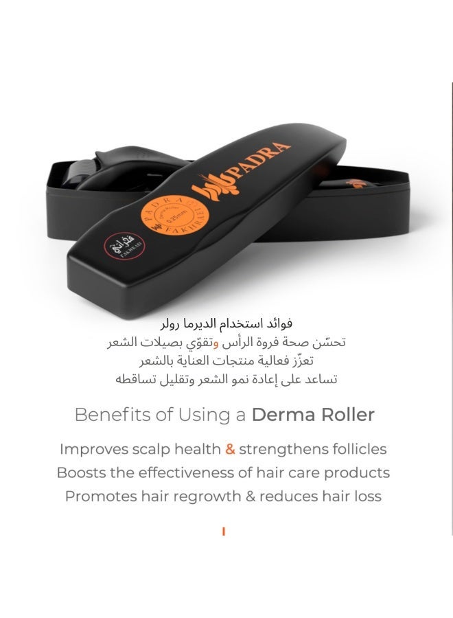 بادرا ديرما رولر للشعر وفروة الرأس 0.25 مم – 540 إبرة تيتانيوم دقيقة | نظام متكامل لنمو الشعر والعناية بالبشرة للرجال والنساء | مع علبة حفظ - Image 3