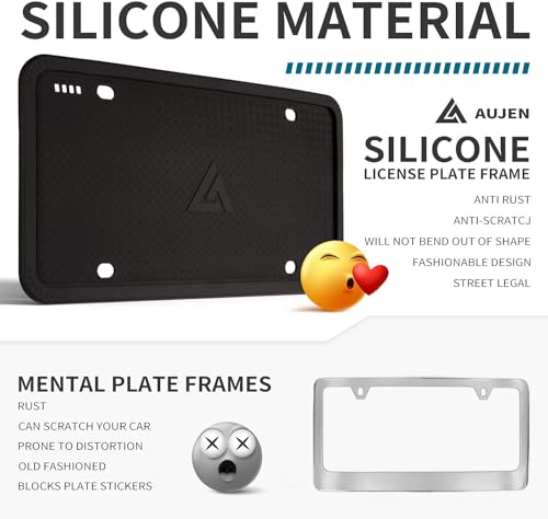 Aujen Silicone License Plate Frames Black, 2 Pack Car License Plate Frame, Universal US Car Black License Plate Holders Brackets Rust-Proof, Rattle-Proof, Weather-Proof Car Accessories(Black) - Image 2