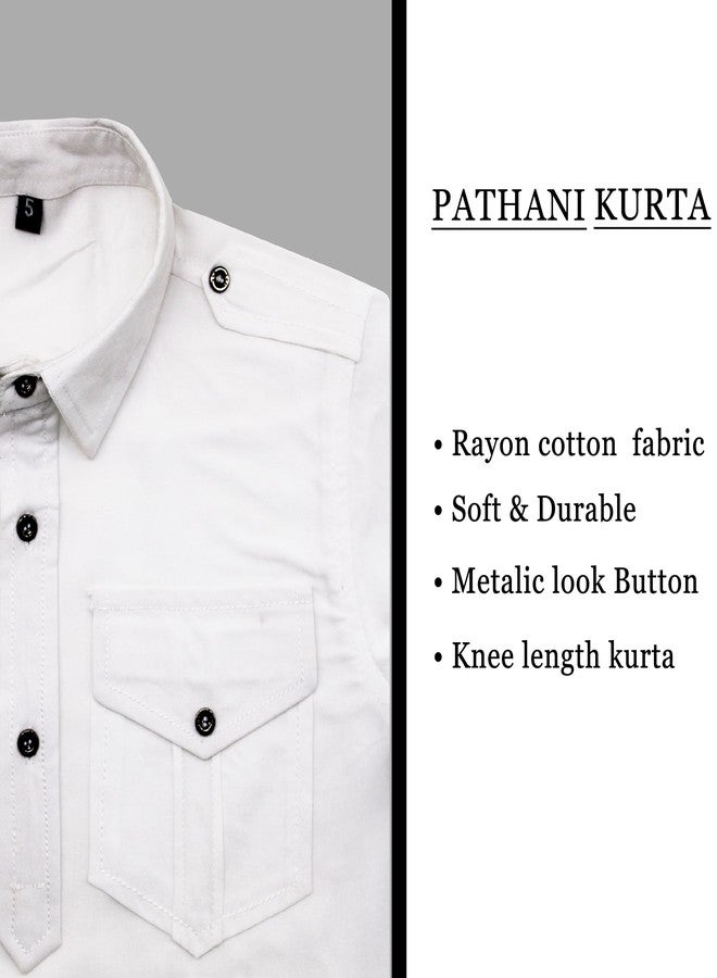 Trender Pathani White Rayon Cotton Only Kurta for Boy's Kids|Ethenic Wear for Children (5-6 Years) - Image 3