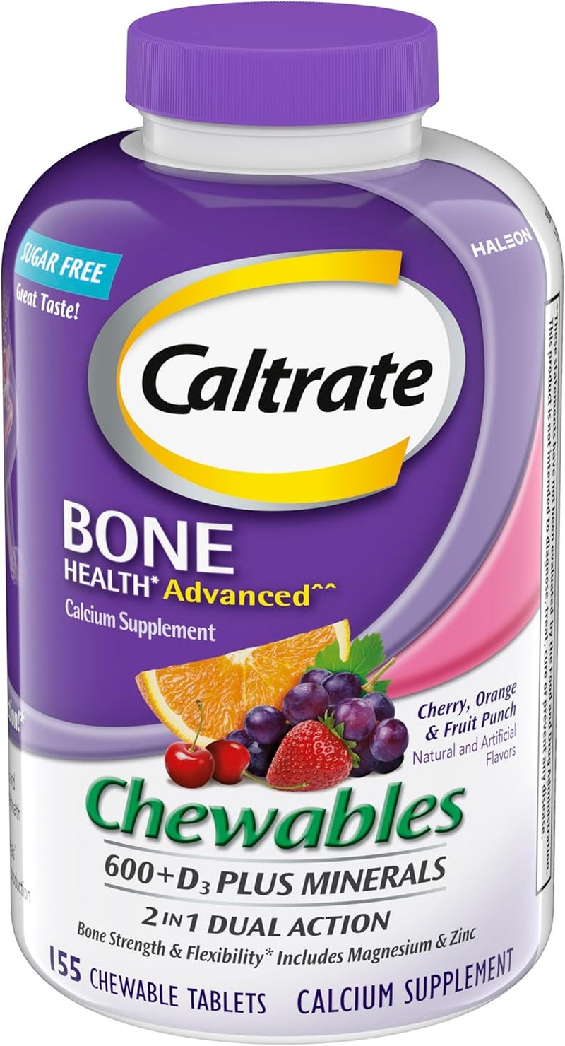 Caltrate Chewables 600 D3 Plus Minerals Calcium and Vitamin D Sugar Free Cherry Orange and Fruit Punch 155 count - Image 1