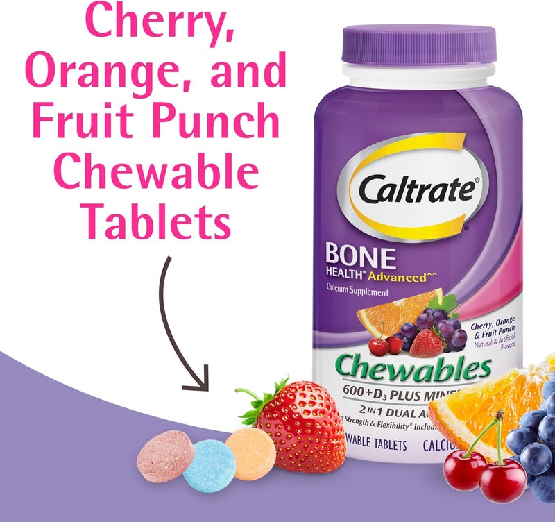 Caltrate Chewables 600 D3 Plus Minerals Calcium and Vitamin D Sugar Free Cherry Orange and Fruit Punch 155 count - Image 2