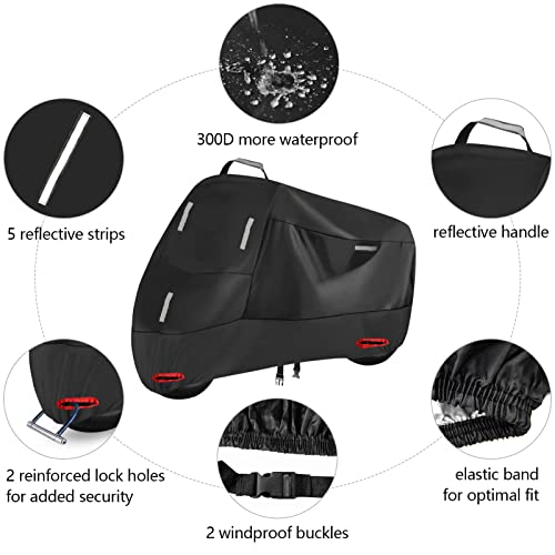 SECELES Mountain Bike Cover, 300D Waterproof Oxford Reflective Tapes 2 Lock Holes Windproof Buckles, Electric Bike Cover for City Mountain Ebike Tour Bicycle (M: 74" * 33" * 39") - Image 3