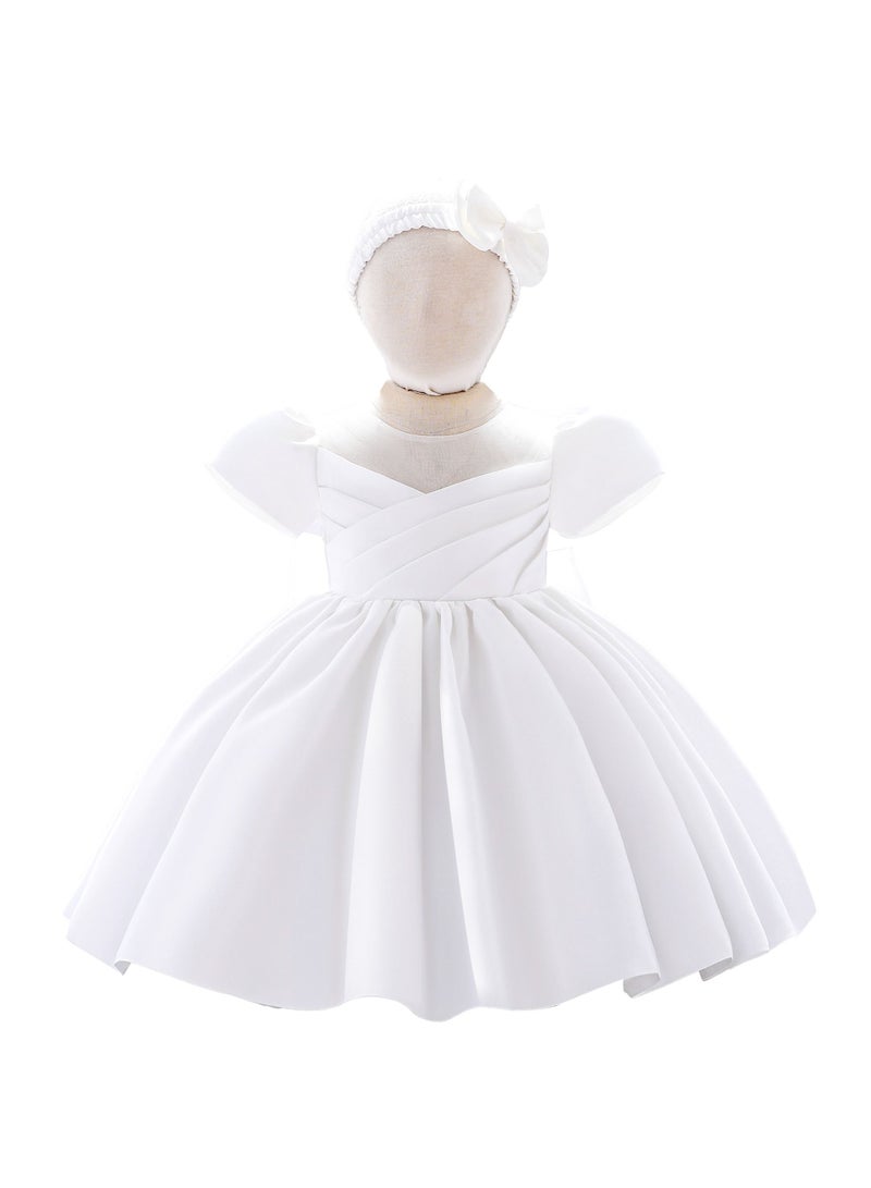 Loquat Princess Round Neck Cap Sleeve Maxi Dress With Headband White - Image 1