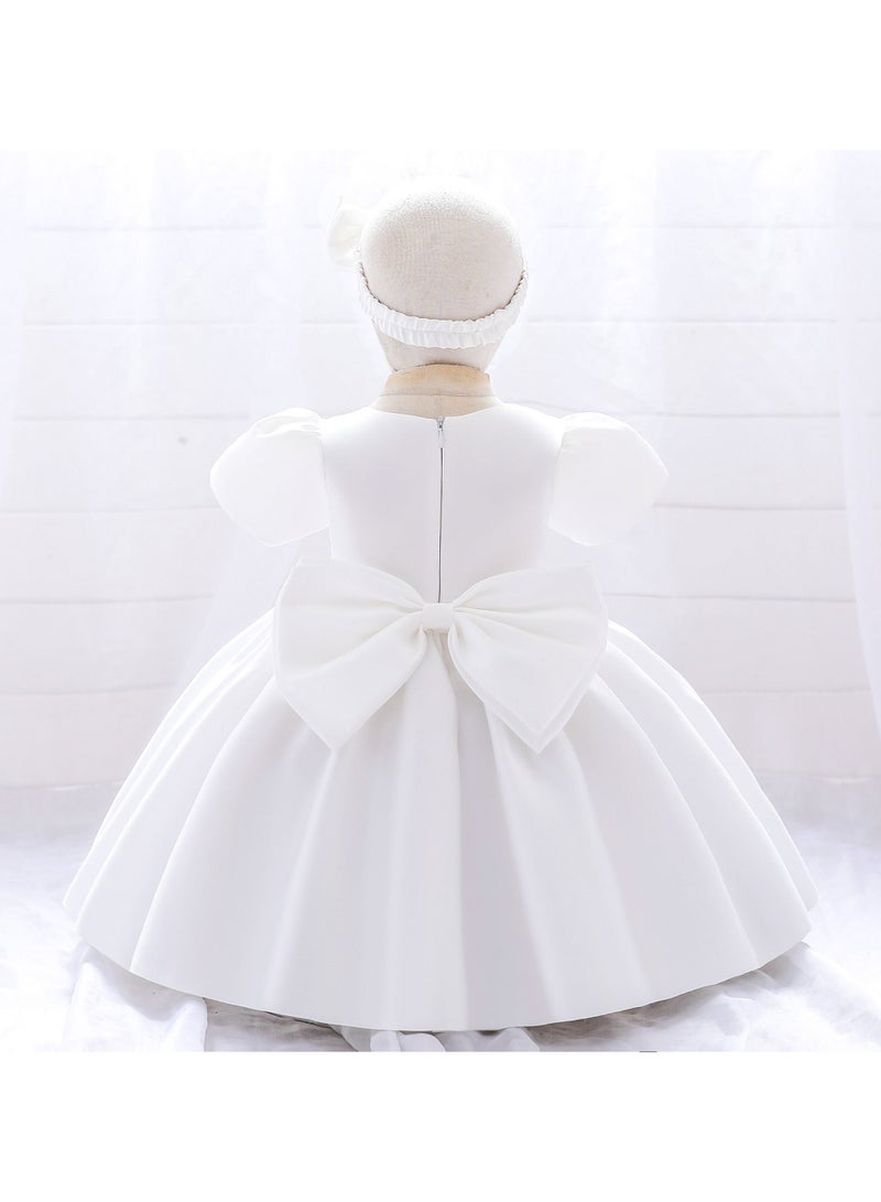 Loquat Princess Round Neck Cap Sleeve Maxi Dress With Headband White - Image 2