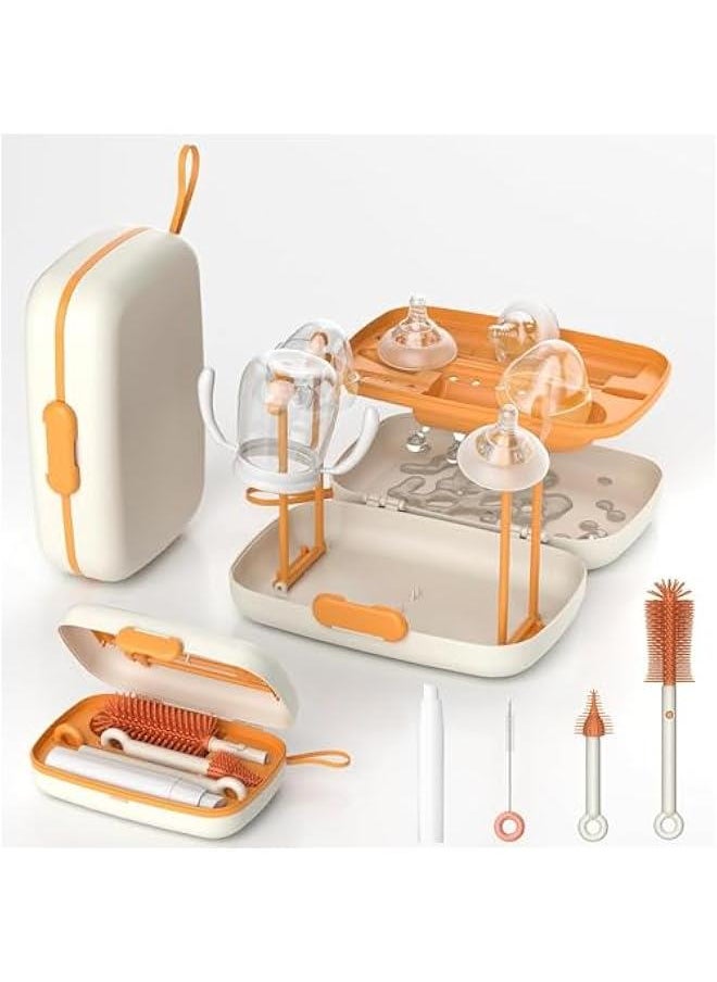 HOOKOR Durku 7in1 Travel Bottle Cleaner kit,Baby Essentials, with Bottle Brush,Nipple Brush,Straw Cleaner Brush,Soap Dispenser,Bottle Drying Rack,Drainage Tray,Storage Box,Baby Travel Essential (White)  - Image 1