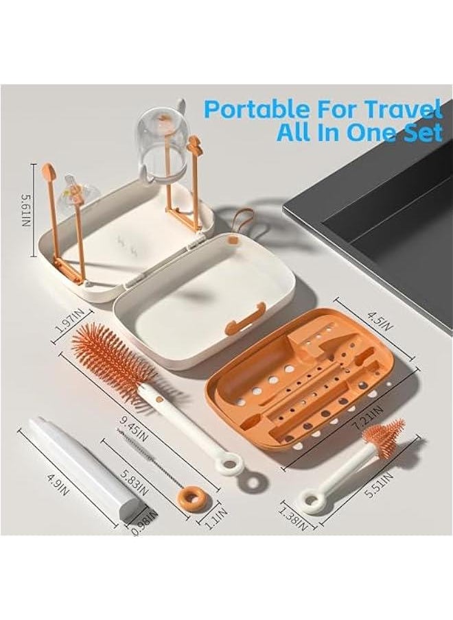 HOOKOR Durku 7in1 Travel Bottle Cleaner kit,Baby Essentials, with Bottle Brush,Nipple Brush,Straw Cleaner Brush,Soap Dispenser,Bottle Drying Rack,Drainage Tray,Storage Box,Baby Travel Essential (White)  - Image 3