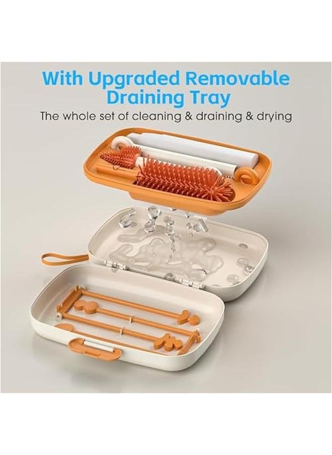 HOOKOR Durku 7in1 Travel Bottle Cleaner kit,Baby Essentials, with Bottle Brush,Nipple Brush,Straw Cleaner Brush,Soap Dispenser,Bottle Drying Rack,Drainage Tray,Storage Box,Baby Travel Essential (White)  - Image 4
