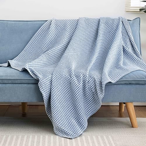 EGOHOME 100% Cotton Waffle Blanket Twin Size for Bed-Breathable and Lightweight,Soft Dual-Tone Textured Jacquard Waffle Weave Blankets for All Seasons,Navy Blue,60 x 80 Inches - Image 4