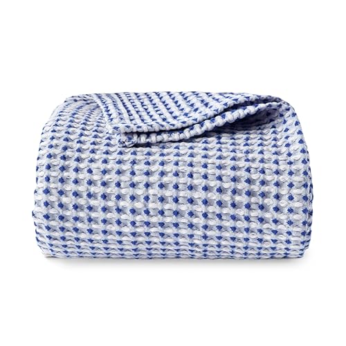 EGOHOME 100% Cotton Waffle Blanket Twin Size for Bed-Breathable and Lightweight,Soft Dual-Tone Textured Jacquard Waffle Weave Blankets for All Seasons,Navy Blue,60 x 80 Inches - Image 1