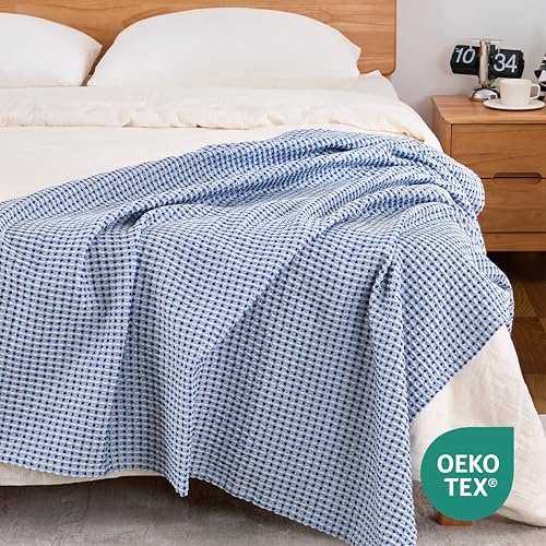 EGOHOME 100% Cotton Waffle Blanket Twin Size for Bed-Breathable and Lightweight,Soft Dual-Tone Textured Jacquard Waffle Weave Blankets for All Seasons,Navy Blue,60 x 80 Inches - Image 5