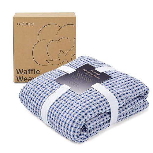 EGOHOME 100% Cotton Waffle Blanket Twin Size for Bed-Breathable and Lightweight,Soft Dual-Tone Textured Jacquard Waffle Weave Blankets for All Seasons,Navy Blue,60 x 80 Inches - Image 2