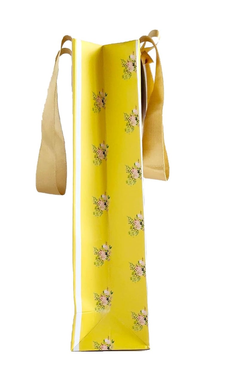 Lotus Trunk Luxe Stripes Floral Wine Bags for Gifting BirthdayNew YearAnniversary and Holiday Presents Color Yellow Pack of 5  - Image 3