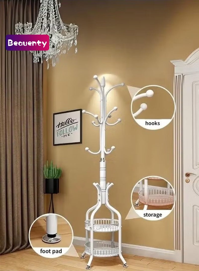 بيوينتي شماعة ملابس برففين وعدة خطافات للتخزين، بيضاء - Image 1