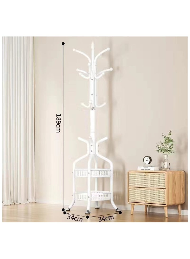 Beauenty Clothes hanger with 2 shelves and several hooks for storage, white - Image 3