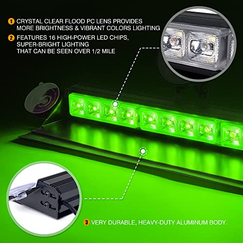 Xprite شريط ضوء التحذير LED الألمنيوم Xprite 16 مع أكواب شفط، ضوء التحذير الوامض للزجاج الأمامي، لوحة القيادة، نافذة التحذير لحالات الطوارئ لمركبات إنفاذ القانون والشاحنات وتحريك حركة المرور - أخضر - Image 3