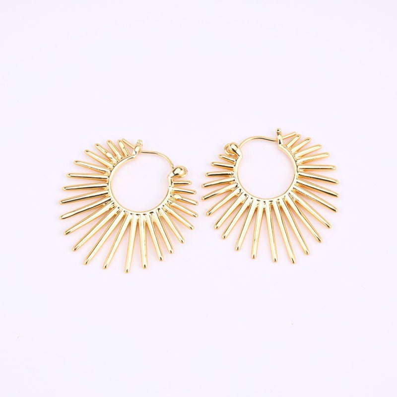 BaubleStar Sunburst Hinged Hoop Earrings Trendy Statement Chunky Thin Open Textured Huggie Earring Hinge Hoops for Women 14K Gold Plated - Image 4