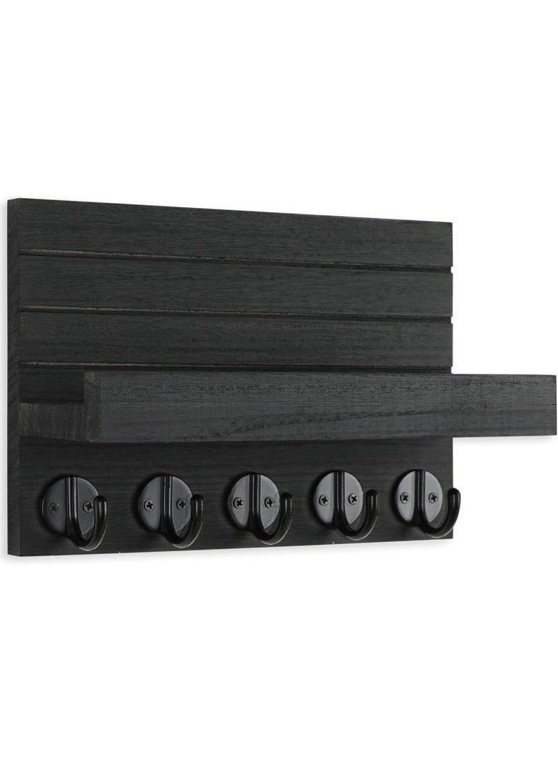 Hayat Comfort Key Holder for Wall, Decorative Key and Mail Holder with Shelf Has Large Hooks for Bags, Coats, Umbrella – Paulownia Wood Key Hanger with Mounting Hardware (25cm x 17cm x 10cm) - Image 3