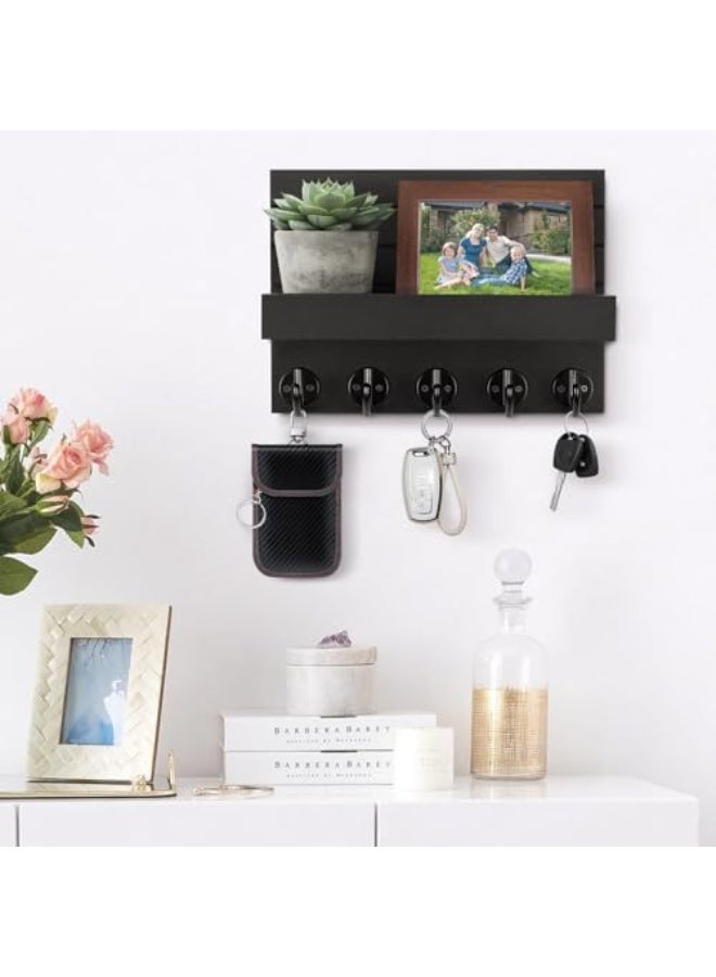 Hayat Comfort Wall Mount Key Holder, Entryway Shelf, Mail Organizer & Large Hooks for Bags, Coats, Umbrellas, Paulownia Wood Key Rack with Mounting Hardware (25×17×10 cm) - Image 2
